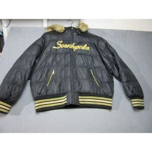 Southpole Puffer Jacket Womens 3XL Black Excellent 90s Hip Hop Faux Fur Hooded